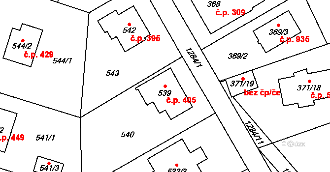 Nebušice 405, Praha na parcele st. 539 v KÚ Nebušice, Katastrální mapa