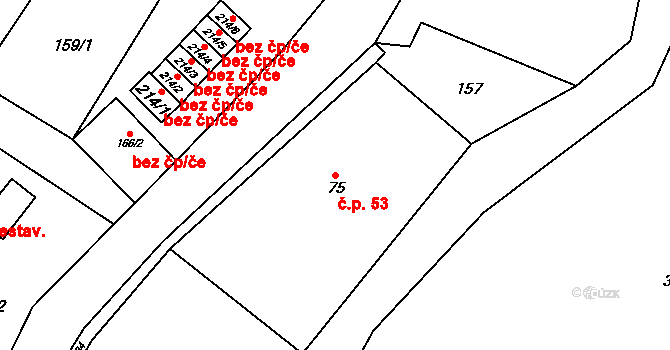 Čistá v Krkonoších 53, Černý Důl na parcele st. 75 v KÚ Čistá v Krkonoších, Katastrální mapa