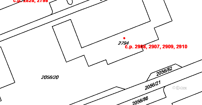 Hodonín 2907,2908,2909,2910 na parcele st. 2794 v KÚ Hodonín, Katastrální mapa