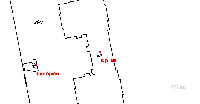 Bělidla 54, Olomouc na parcele st. 49 v KÚ Bělidla, Katastrální mapa
