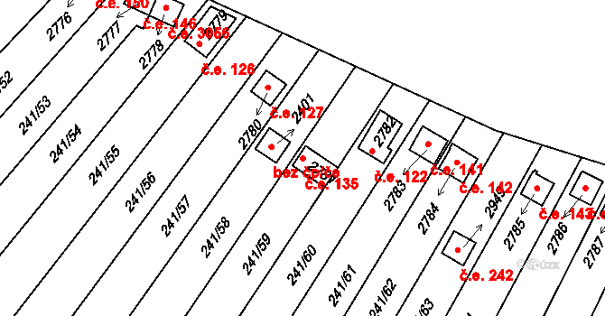 Sezimovo Ústí 135 na parcele st. 2781 v KÚ Sezimovo Ústí, Katastrální mapa