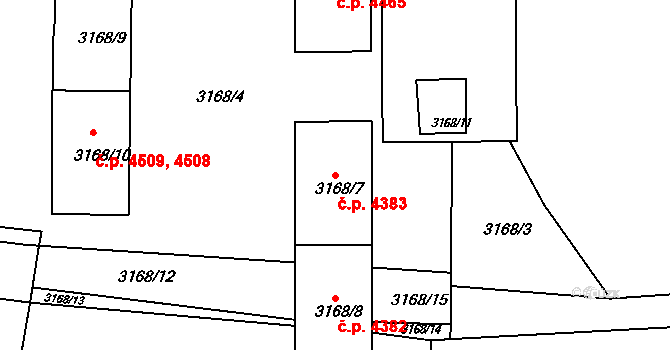 Chomutov 4383 na parcele st. 3168/7 v KÚ Chomutov II, Katastrální mapa