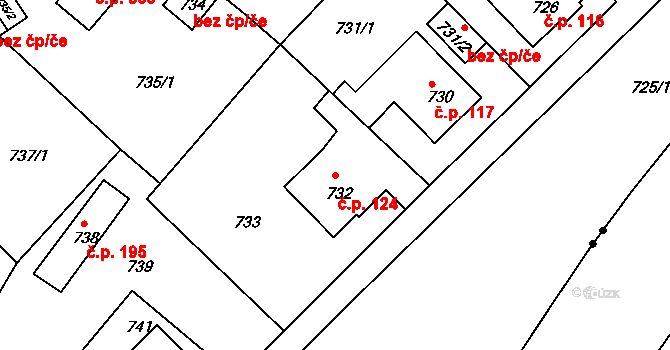 Liberec XI-Růžodol I 124, Liberec na parcele st. 732 v KÚ Růžodol I, Katastrální mapa