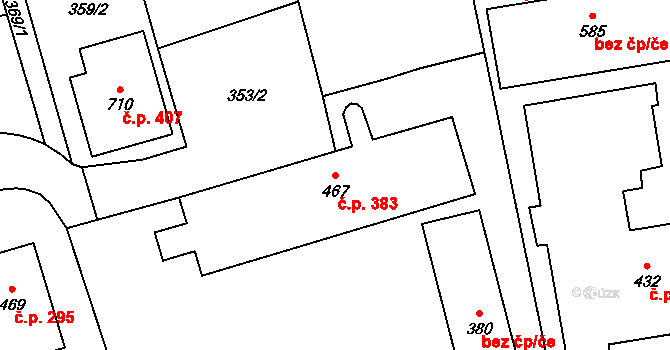 Louky 383, Zlín na parcele st. 467 v KÚ Louky nad Dřevnicí, Katastrální mapa