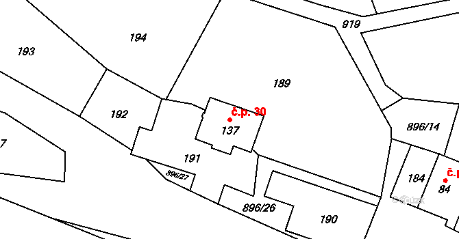 Řepová 30, Mohelnice na parcele st. 137 v KÚ Řepová, Katastrální mapa