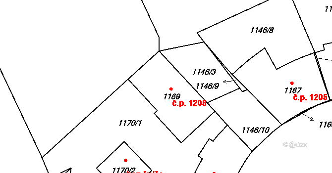 Suchdol 1208, Praha na parcele st. 1169 v KÚ Suchdol, Katastrální mapa