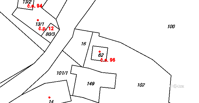 Rudov 96, Míčov-Sušice na parcele st. 62 v KÚ Rudov, Katastrální mapa