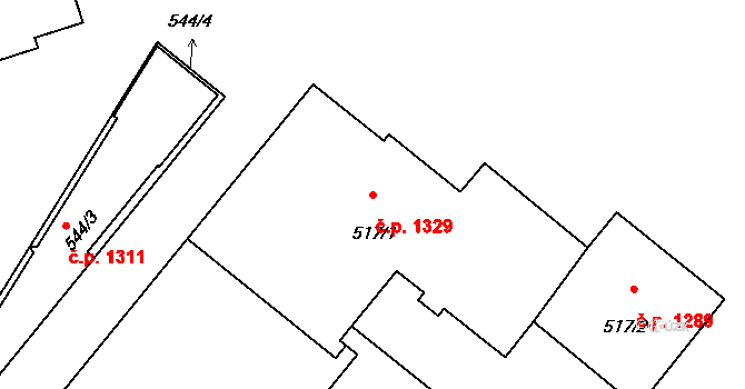 Lutyně 1329, Orlová na parcele st. 517/1 v KÚ Horní Lutyně, Katastrální mapa