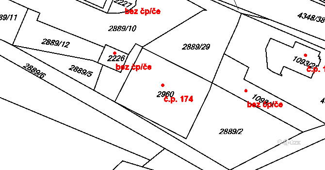 Moravské Budějovice 174 na parcele st. 2960 v KÚ Moravské Budějovice, Katastrální mapa