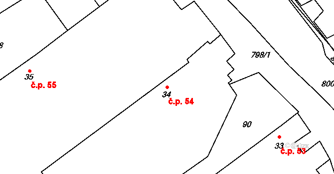 Litohoř 54 na parcele st. 34 v KÚ Litohoř, Katastrální mapa