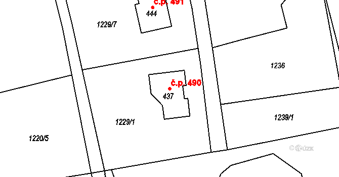 Vysoká nad Labem 490 na parcele st. 437 v KÚ Vysoká nad Labem, Katastrální mapa