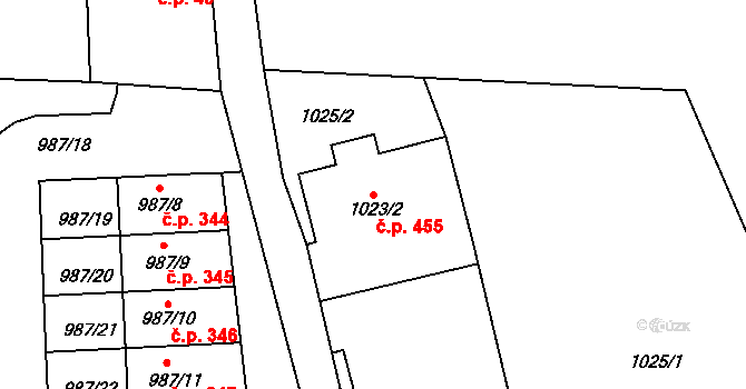 Děčín XXXII-Boletice nad Labem 455, Děčín na parcele st. 1023/2 v KÚ Boletice nad Labem, Katastrální mapa