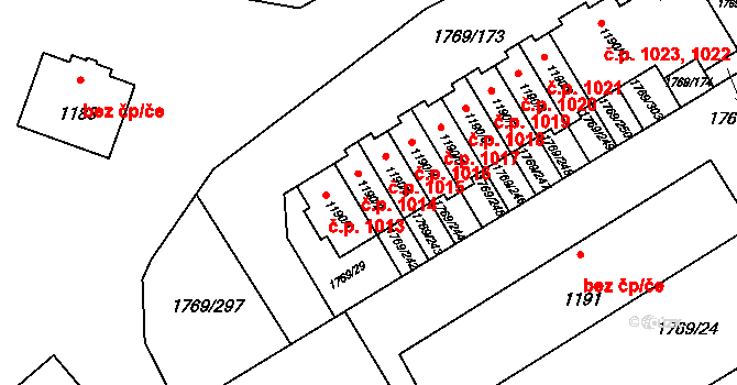 Mladá 1014, Milovice na parcele st. 1190/2 v KÚ Milovice nad Labem, Katastrální mapa