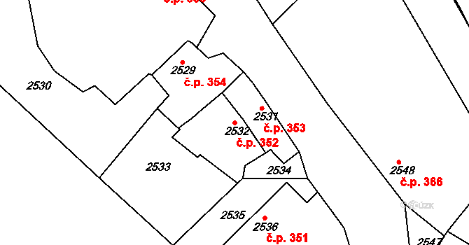 Jemnice 352 na parcele st. 2532 v KÚ Jemnice, Katastrální mapa