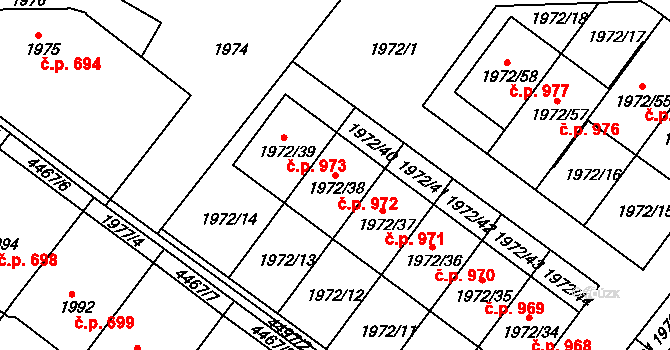 Jemnice 972 na parcele st. 1972/38 v KÚ Jemnice, Katastrální mapa