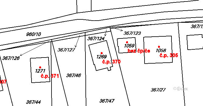 Háje 370, Cheb na parcele st. 1269 v KÚ Háje u Chebu, Katastrální mapa