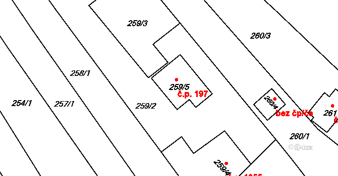Sedlešovice 197, Nový Šaldorf-Sedlešovice na parcele st. 259/5 v KÚ Sedlešovice, Katastrální mapa
