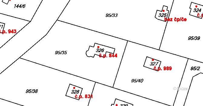 Oleško 844, Březová-Oleško na parcele st. 326 v KÚ Oleško u Zvole, Katastrální mapa