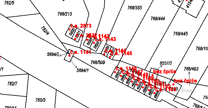 Zlín 1144 na parcele st. 5186 v KÚ Zlín, Katastrální mapa