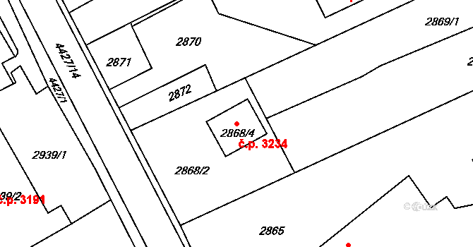 Martinov 3234, Ostrava na parcele st. 2868/4 v KÚ Martinov ve Slezsku, Katastrální mapa