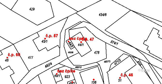 Kuklík 47 na parcele st. 44/1 v KÚ Kuklík, Katastrální mapa