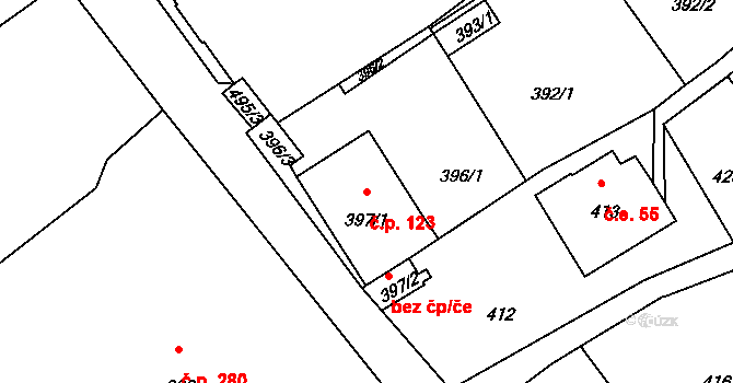 Chřibská 123 na parcele st. 397/1 v KÚ Chřibská, Katastrální mapa