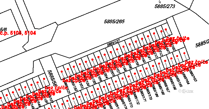 Chomutov 45013110 na parcele st. 5885/205 v KÚ Chomutov I, Katastrální mapa