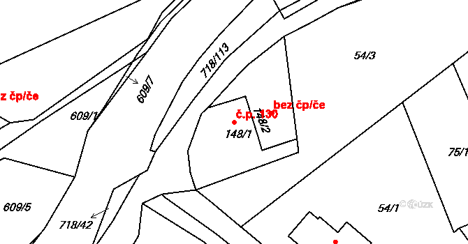 Martiněves 130, Jílové na parcele st. 148/1 v KÚ Martiněves u Děčína, Katastrální mapa