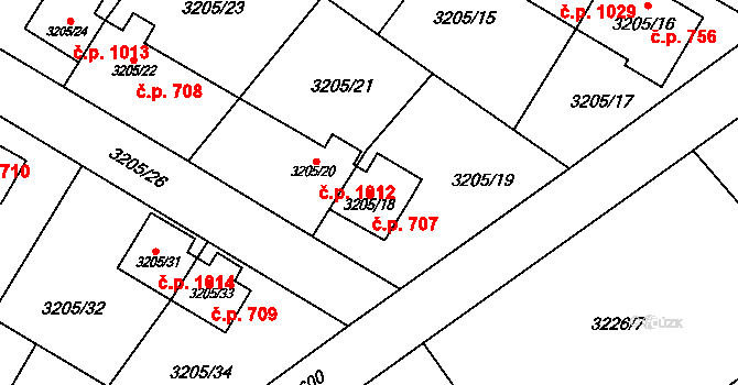 Ludgeřovice 707 na parcele st. 3205/18 v KÚ Ludgeřovice, Katastrální mapa