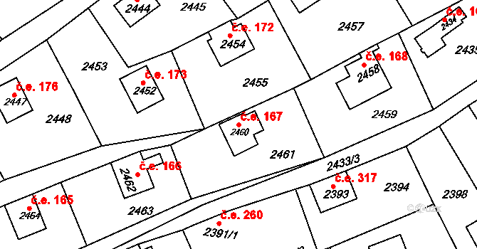 Buchlovice 167 na parcele st. 2460 v KÚ Buchlovice, Katastrální mapa