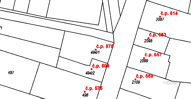 Nivnice 578 na parcele st. 494/1 v KÚ Nivnice, Katastrální mapa