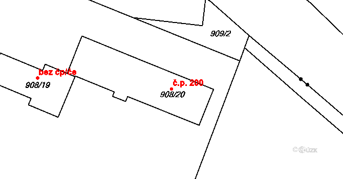 Přerov V-Dluhonice 200, Přerov na parcele st. 908/20 v KÚ Dluhonice, Katastrální mapa