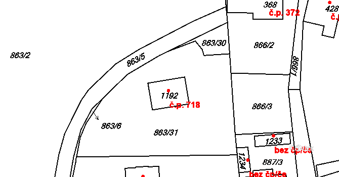Bohosudov 718, Krupka na parcele st. 1192 v KÚ Bohosudov, Katastrální mapa