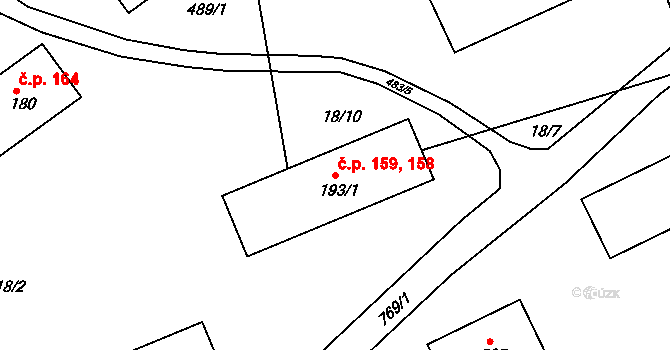 Prachovice 158,159 na parcele st. 193/1 v KÚ Prachovice, Katastrální mapa