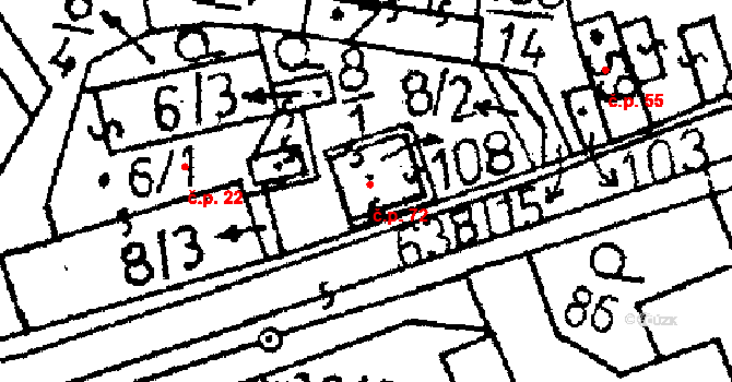Kozohlody 72, Vlkaneč na parcele st. 108 v KÚ Kozohlody, Katastrální mapa