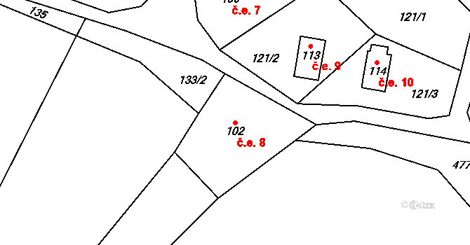 Chacholice 8, Chrast na parcele st. 102 v KÚ Chacholice, Katastrální mapa