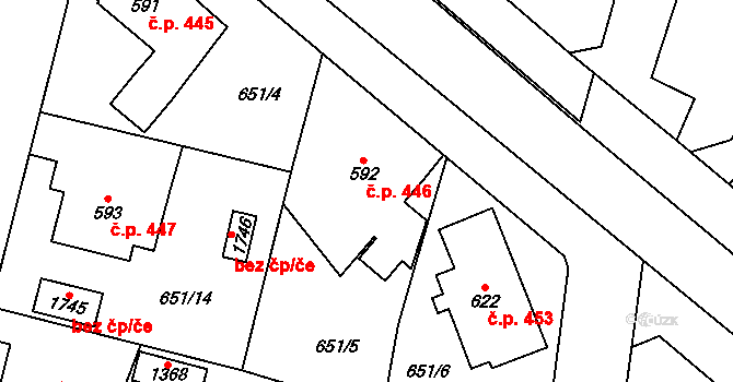 Králíky 446 na parcele st. 592 v KÚ Králíky, Katastrální mapa