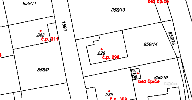 Hanušovice 298 na parcele st. 228 v KÚ Hanušovice, Katastrální mapa