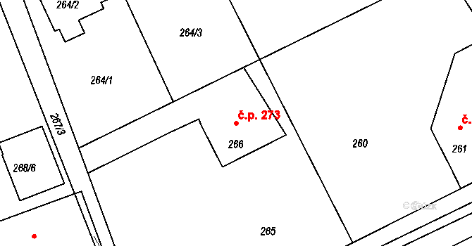 Průhonice 273 na parcele st. 266 v KÚ Hole u Průhonic, Katastrální mapa