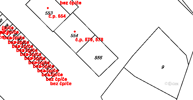 Kdyně 578,579 na parcele st. 555 v KÚ Kdyně, Katastrální mapa