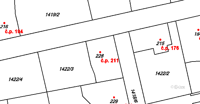 Cheznovice 211 na parcele st. 228 v KÚ Cheznovice, Katastrální mapa