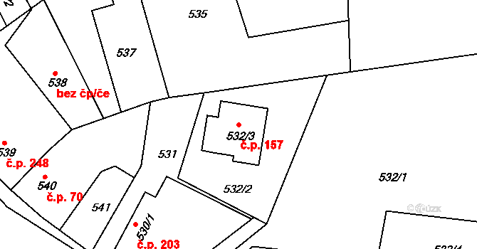 Jasenná 157 na parcele st. 532/3 v KÚ Jasenná, Katastrální mapa