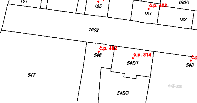 Hronov 402 na parcele st. 546 v KÚ Hronov, Katastrální mapa
