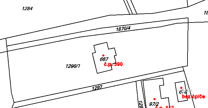 Milíkov 390 na parcele st. 667 v KÚ Milíkov u Jablunkova, Katastrální mapa