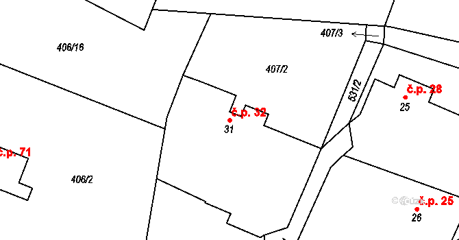 Bohumileč 32, Rokytno na parcele st. 31 v KÚ Bohumileč, Katastrální mapa