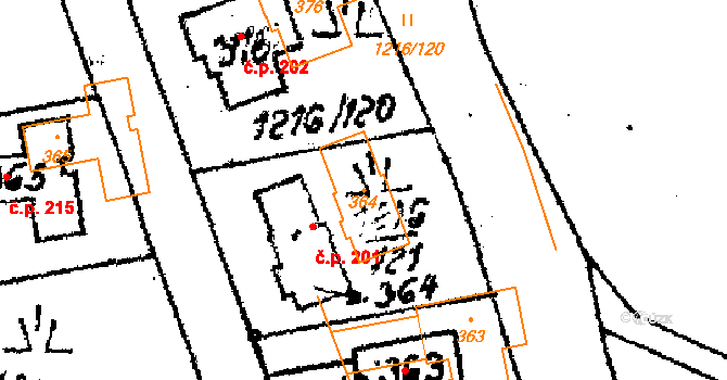 Doubravy 201 na parcele st. 364 v KÚ Doubravy, Katastrální mapa