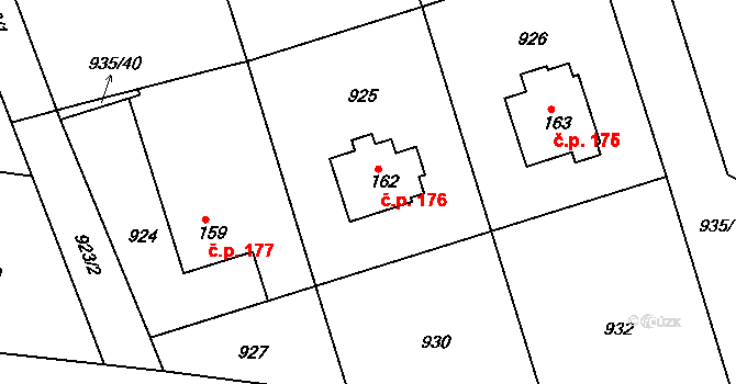 Hrabišín 176 na parcele st. 162 v KÚ Hrabišín, Katastrální mapa