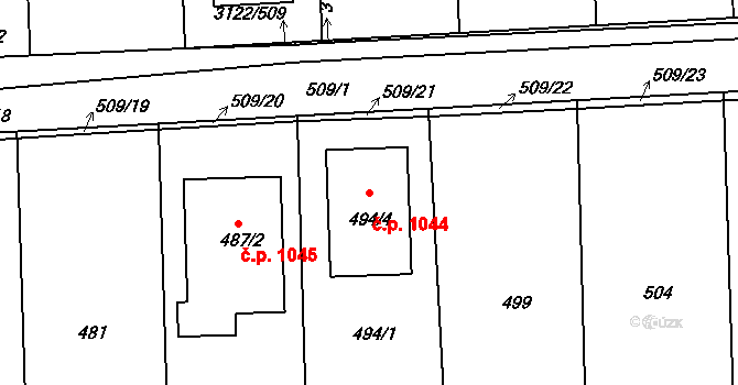 Pohořelice 1044 na parcele st. 494/4 v KÚ Pohořelice nad Jihlavou, Katastrální mapa