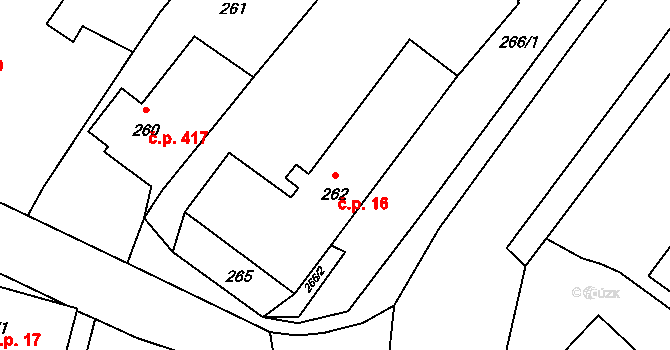 Postřelmov 16 na parcele st. 262 v KÚ Postřelmov, Katastrální mapa