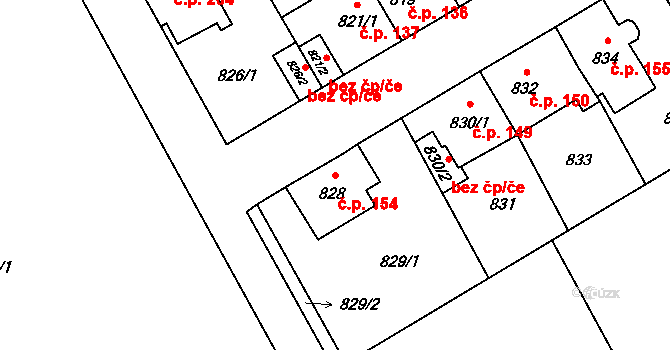 Zábřeh 154 na parcele st. 828 v KÚ Zábřeh na Moravě, Katastrální mapa